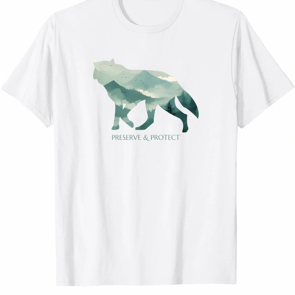 Preserve & Protect National Park Wildlife Wolf T-Shirt - Picture 1 of 3